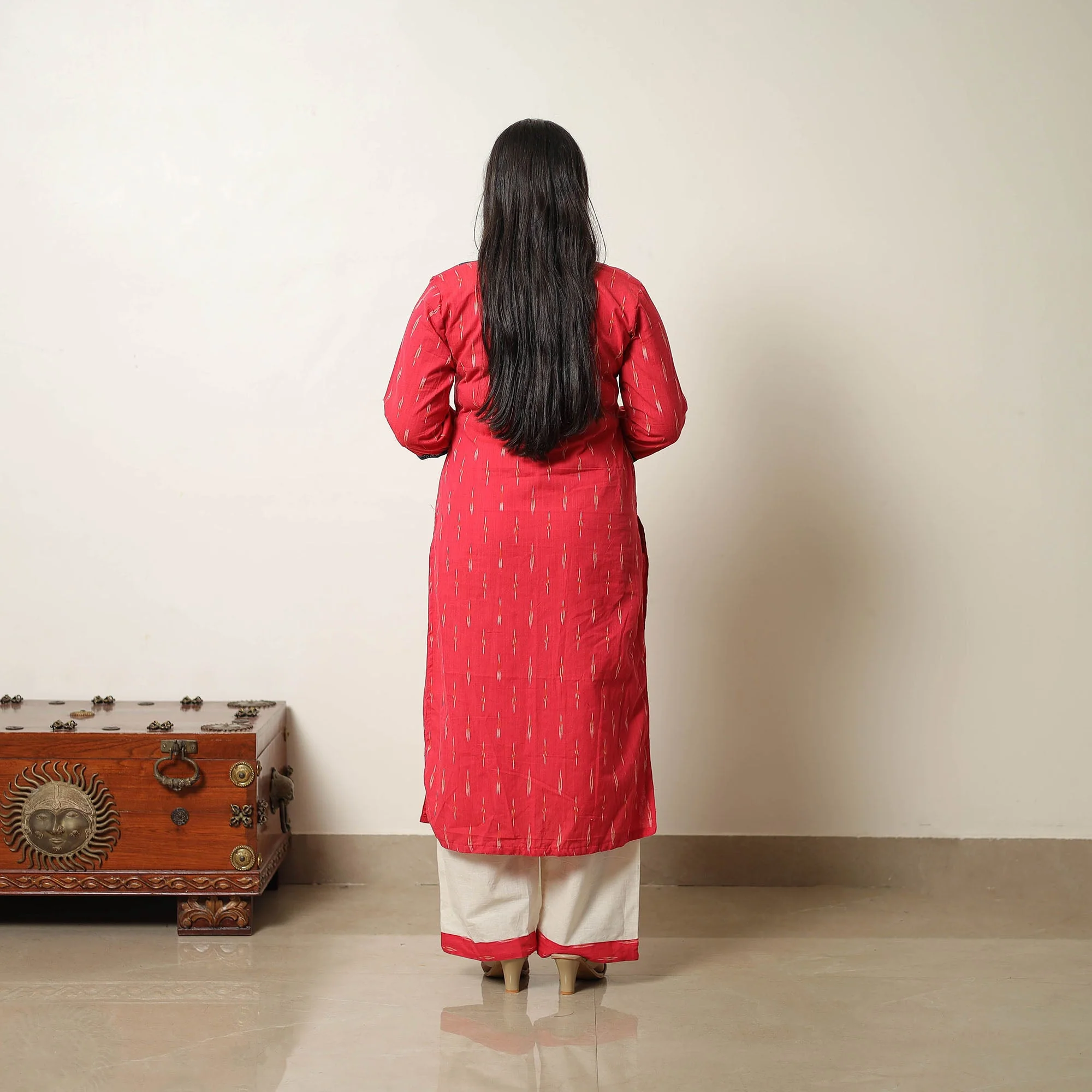 Pink - Handloom Cotton Pochampally Ikat Kurta Set 05 - Image 4