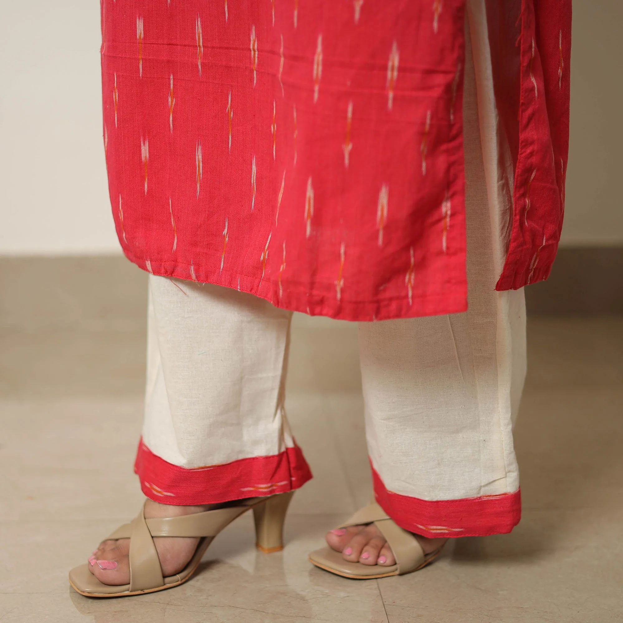 Pink - Handloom Cotton Pochampally Ikat Kurta Set 05 - Image 8