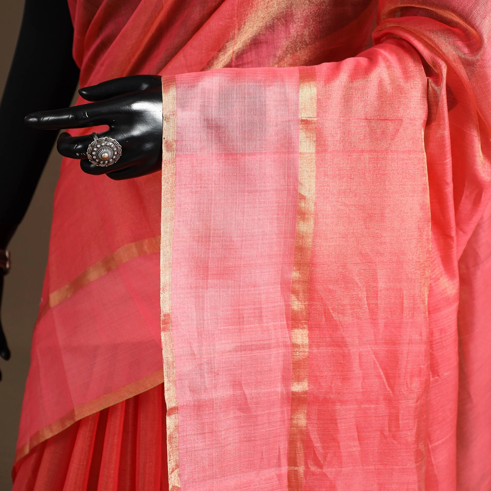 Pink - Handloom Tissue Zari Chanderi Silk Saree 09 - Image 3