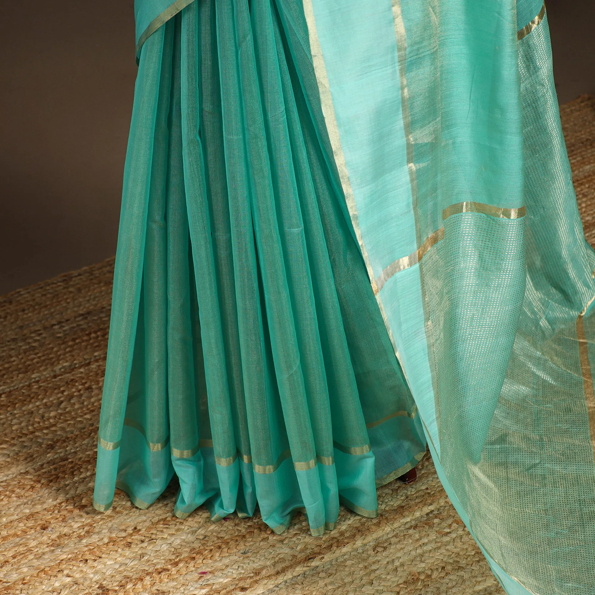 Green - Handloom Tissue Zari Chanderi Silk Saree 10 - Image 4