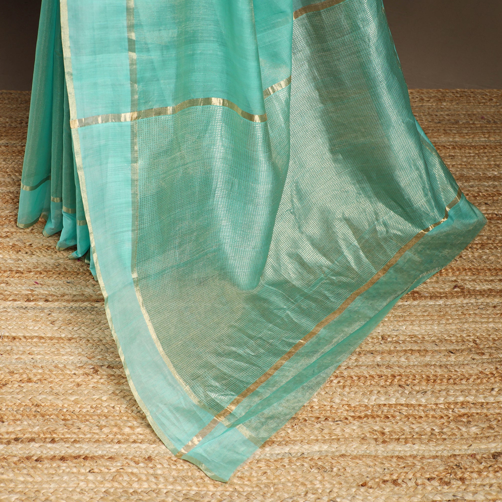 Green - Handloom Tissue Zari Chanderi Silk Saree 10 - Image 5