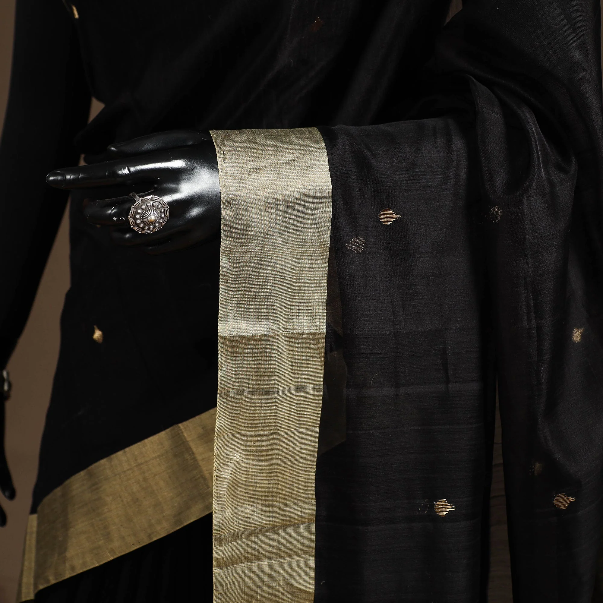 Black - Handloom Zari Work Chanderi Silk Saree 04 - Image 3
