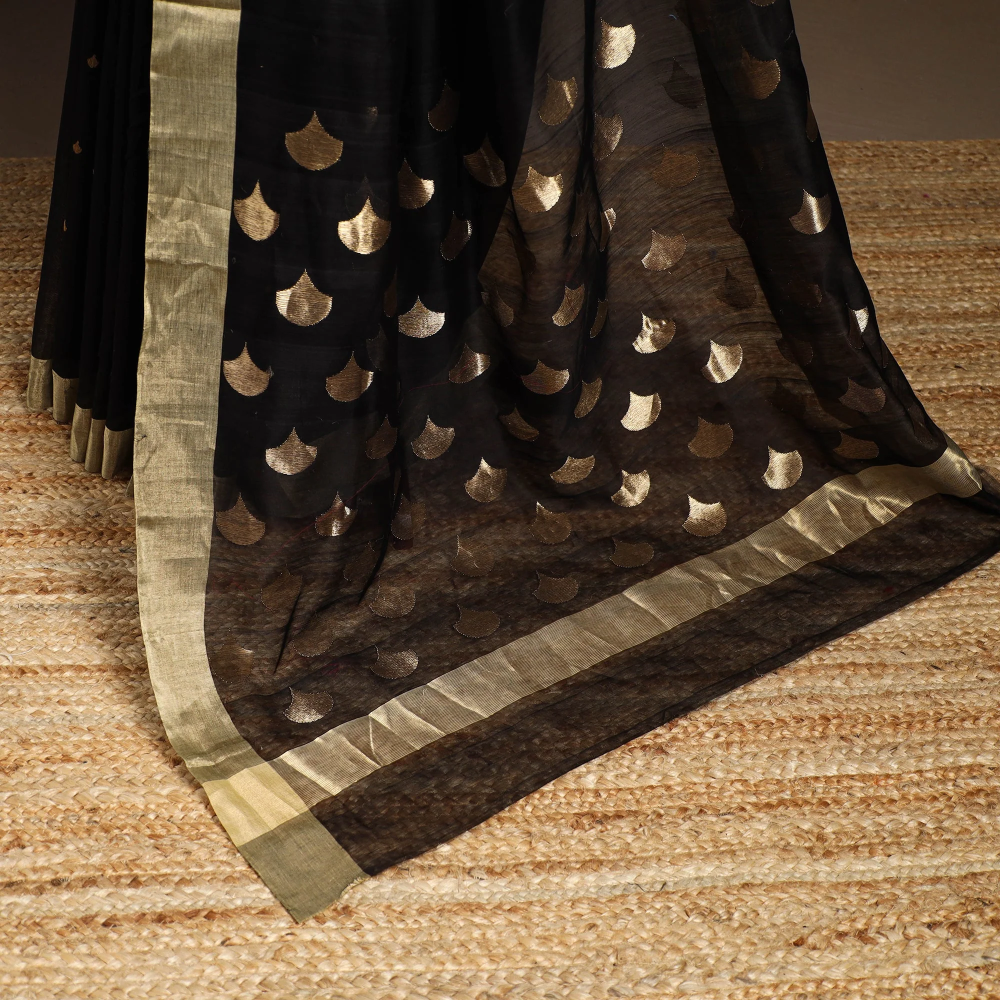 Black - Handloom Zari Work Chanderi Silk Saree 04 - Image 5