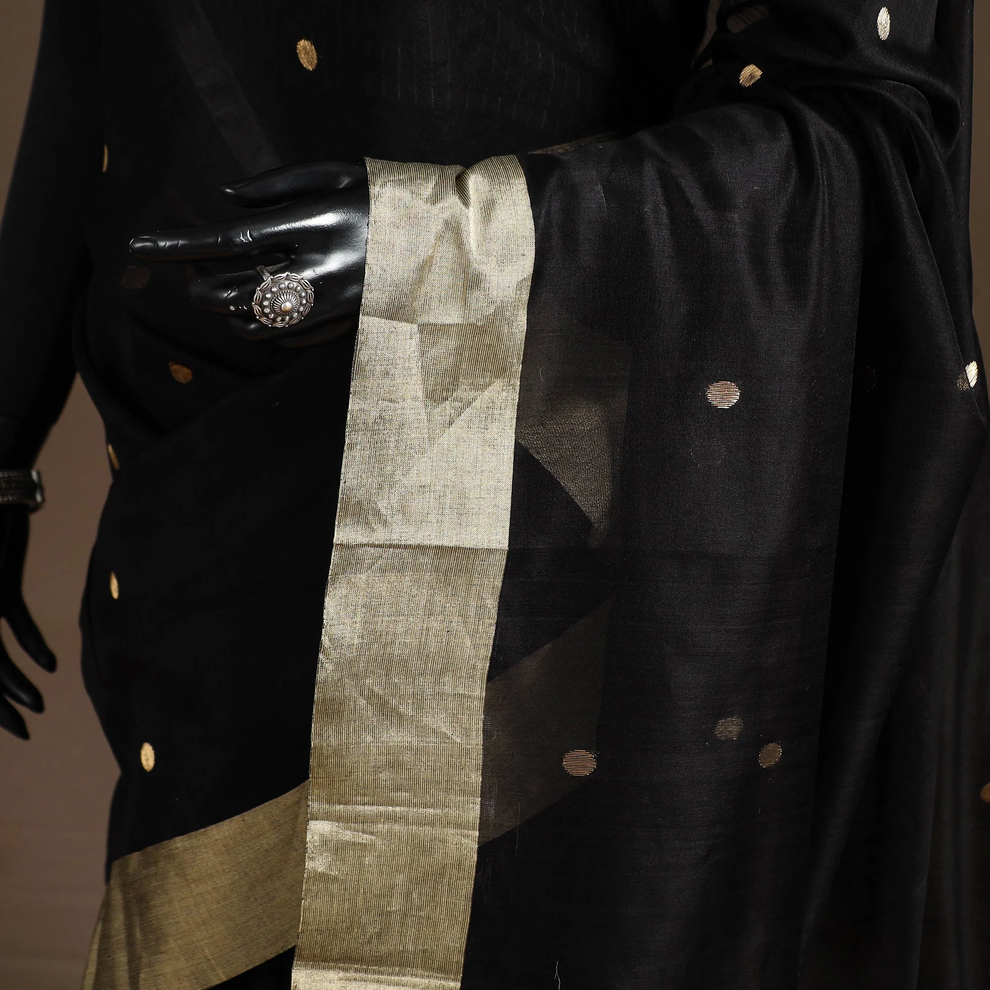 Black - Handloom Zari Work Chanderi Silk Saree 13 - Image 3
