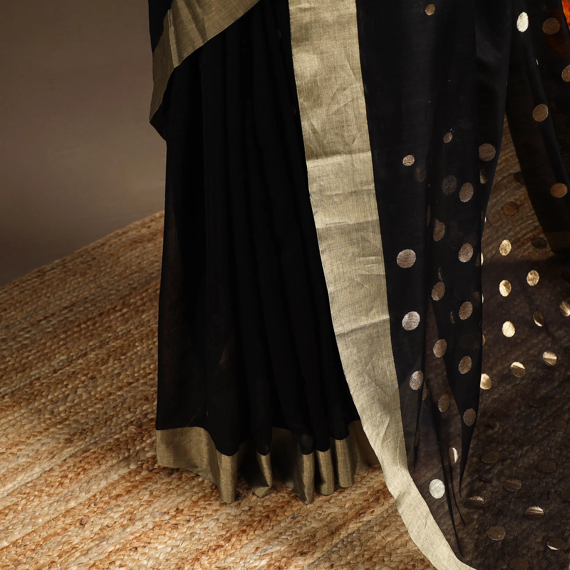 Black - Handloom Zari Work Chanderi Silk Saree 13 - Image 4