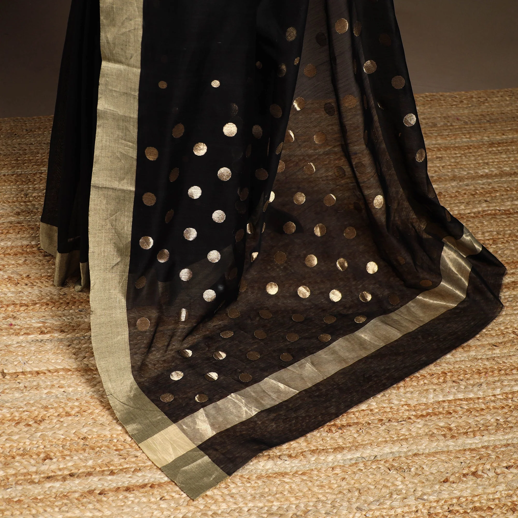 Black - Handloom Zari Work Chanderi Silk Saree 13 - Image 5