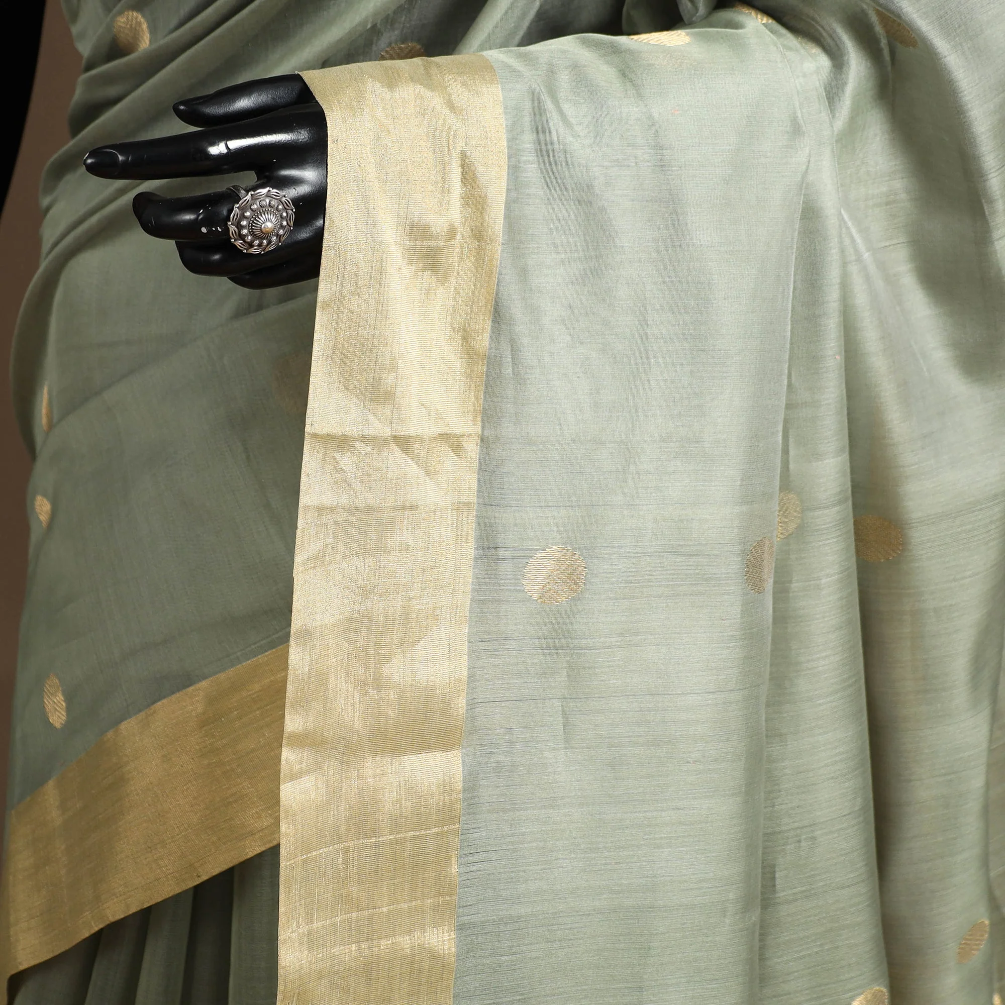 Green - Handloom Zari Work Chanderi Silk Saree 15 - Image 3