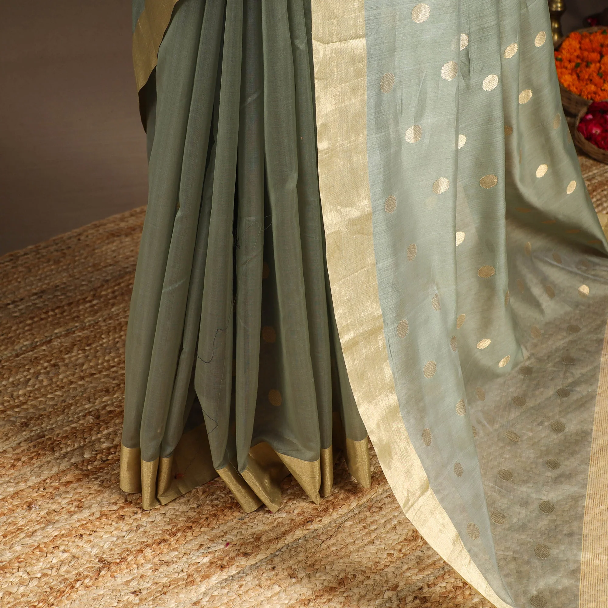 Green - Handloom Zari Work Chanderi Silk Saree 15 - Image 4