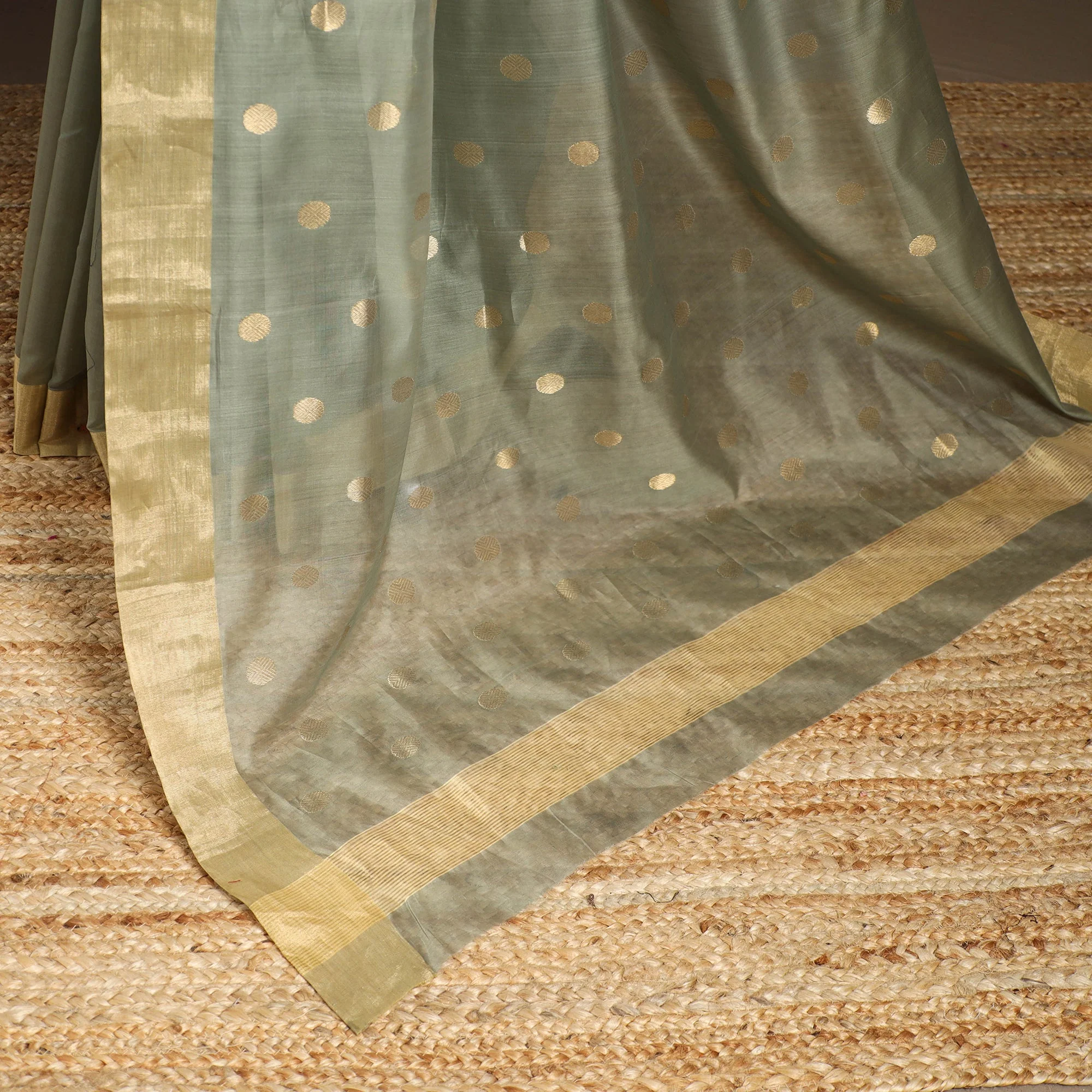 Green - Handloom Zari Work Chanderi Silk Saree 15 - Image 5