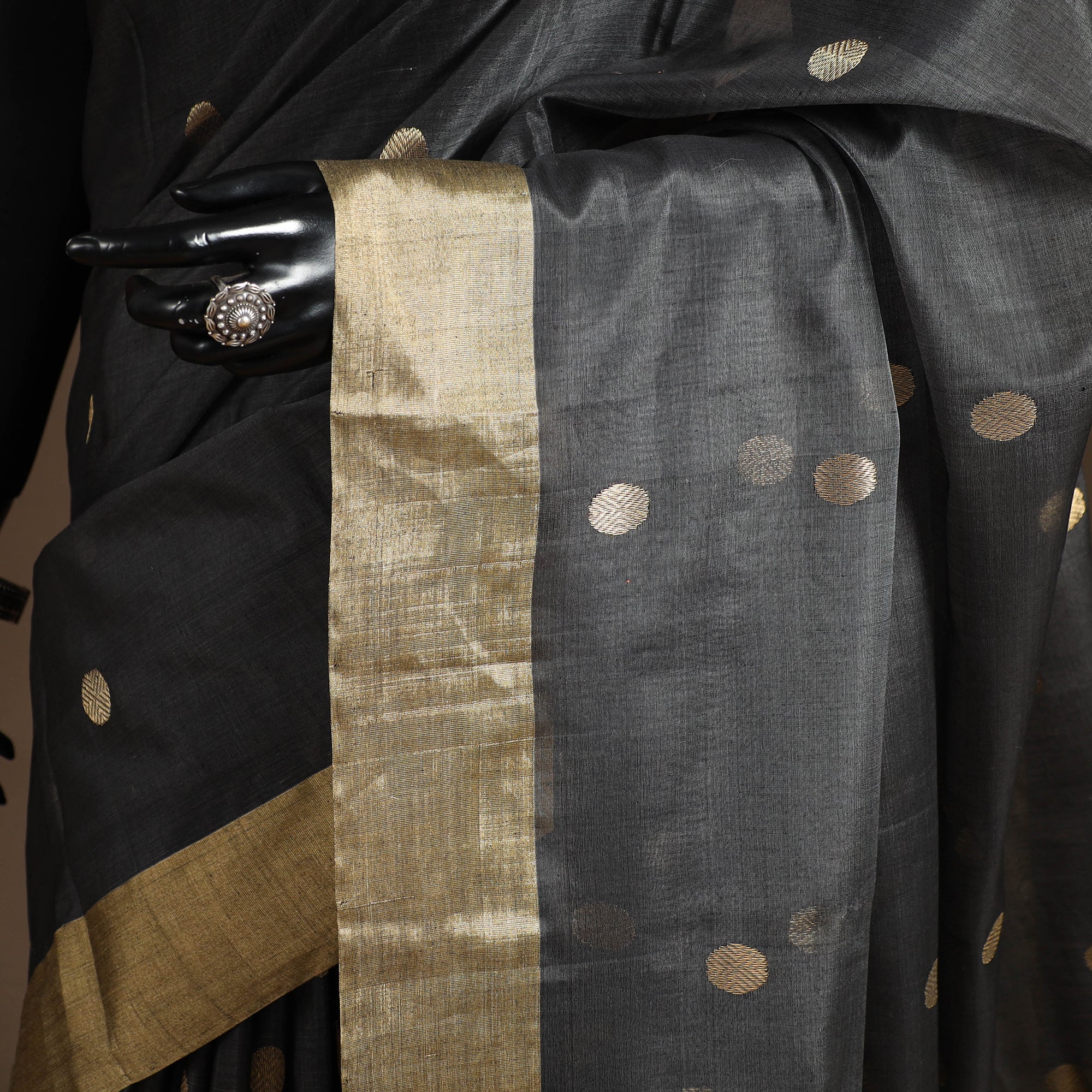 Grey - Handloom Zari Work Chanderi Silk Saree 16 - Image 3