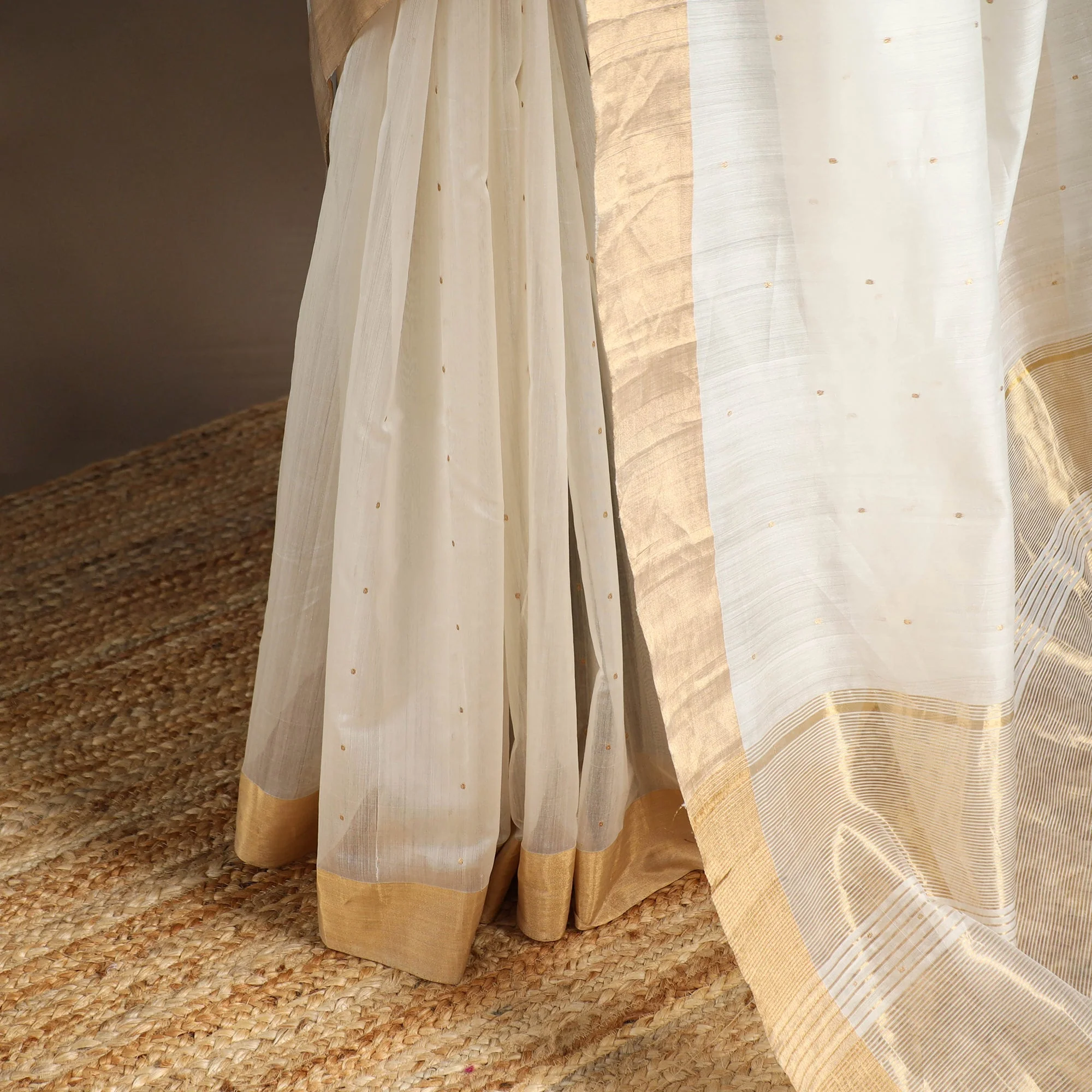 White - Handloom Zari Work Chanderi Silk Saree 20 - Image 4