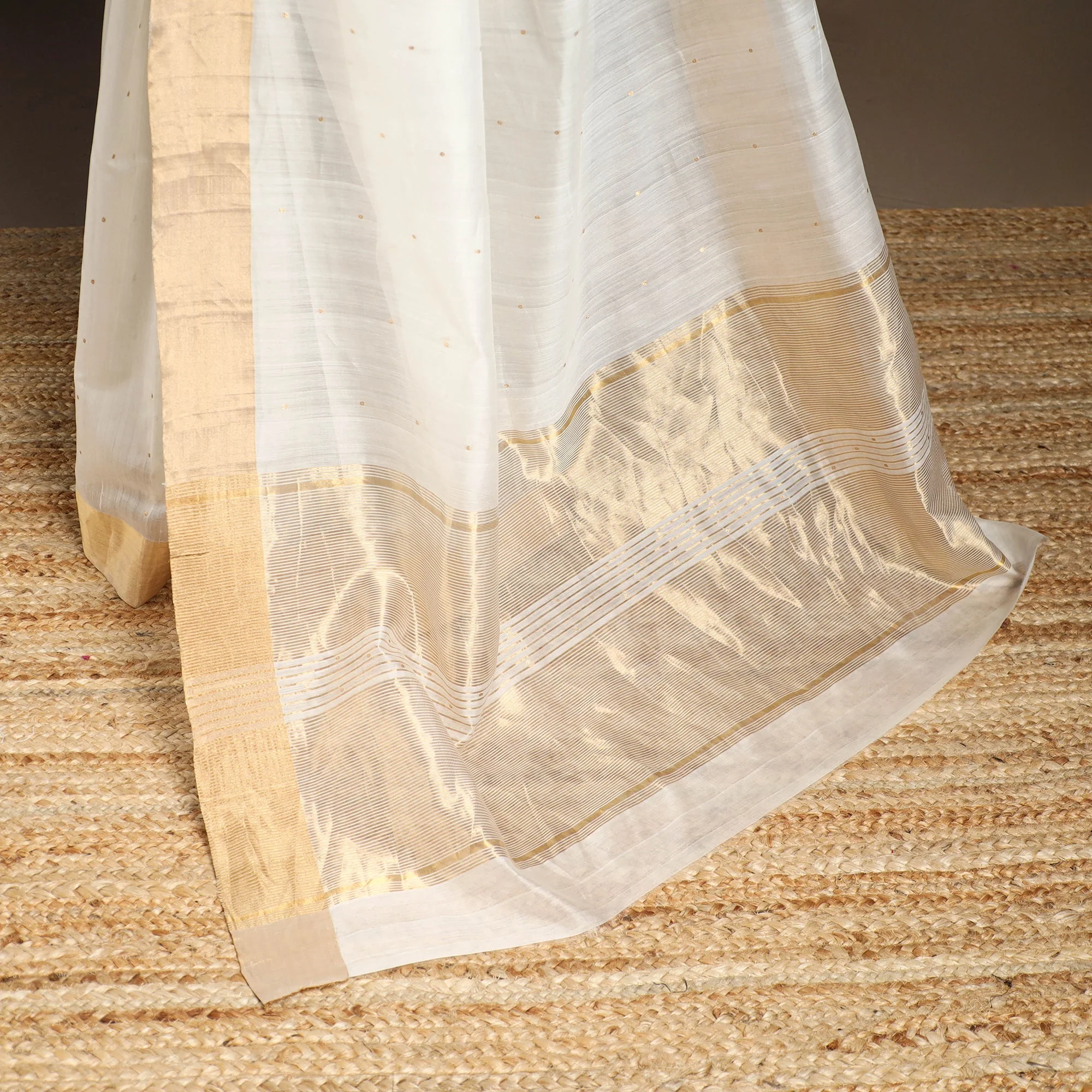 White - Handloom Zari Work Chanderi Silk Saree 20 - Image 5