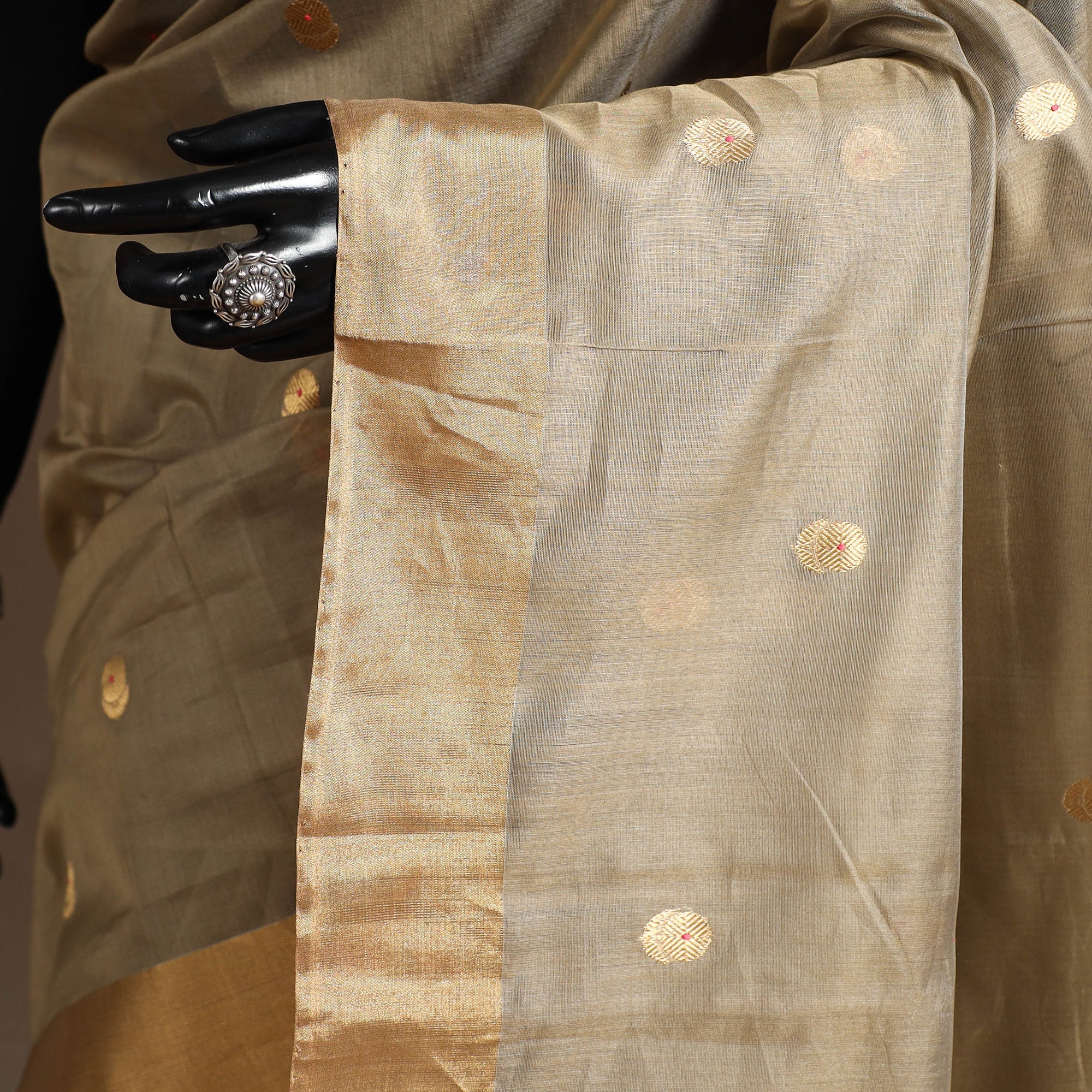 Brown - Handloom Zari Work Chanderi Silk Saree 22 - Image 3