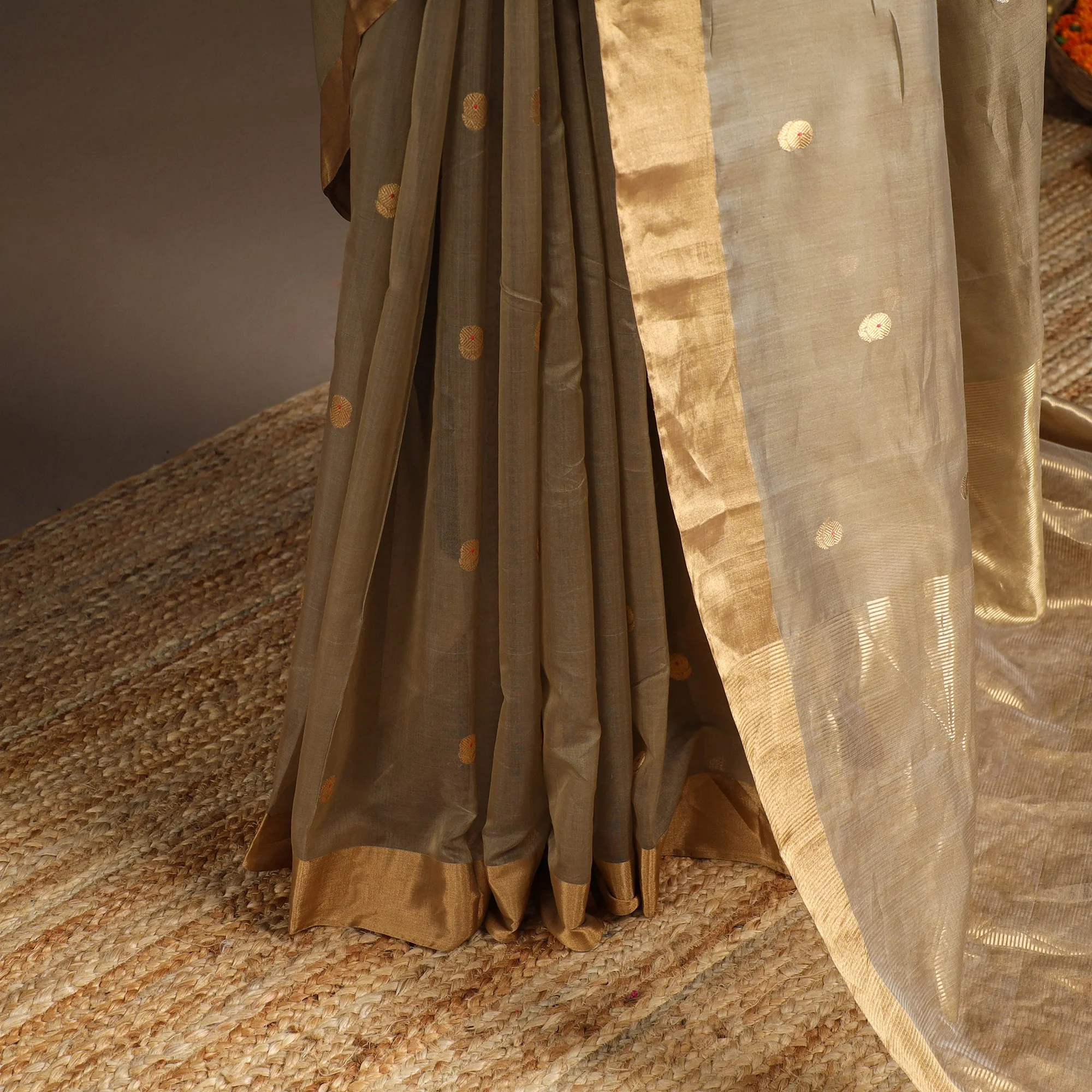 Brown - Handloom Zari Work Chanderi Silk Saree 22 - Image 4