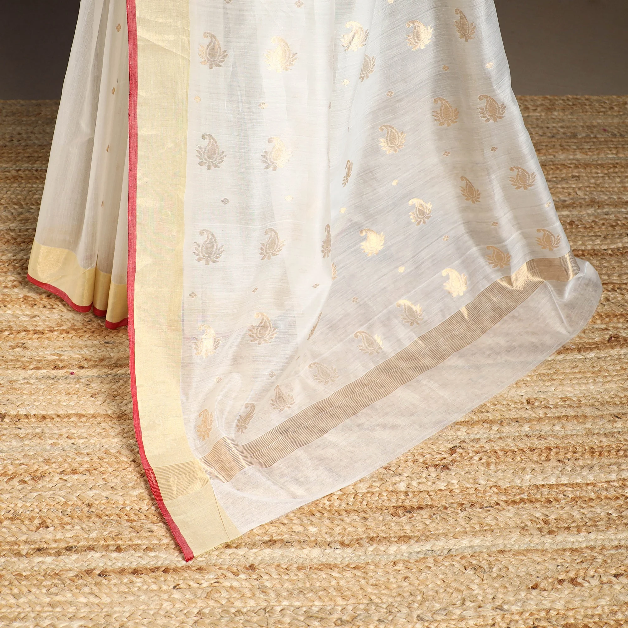 White - Handloom Zari Work Chanderi Silk Saree 23 - Image 5
