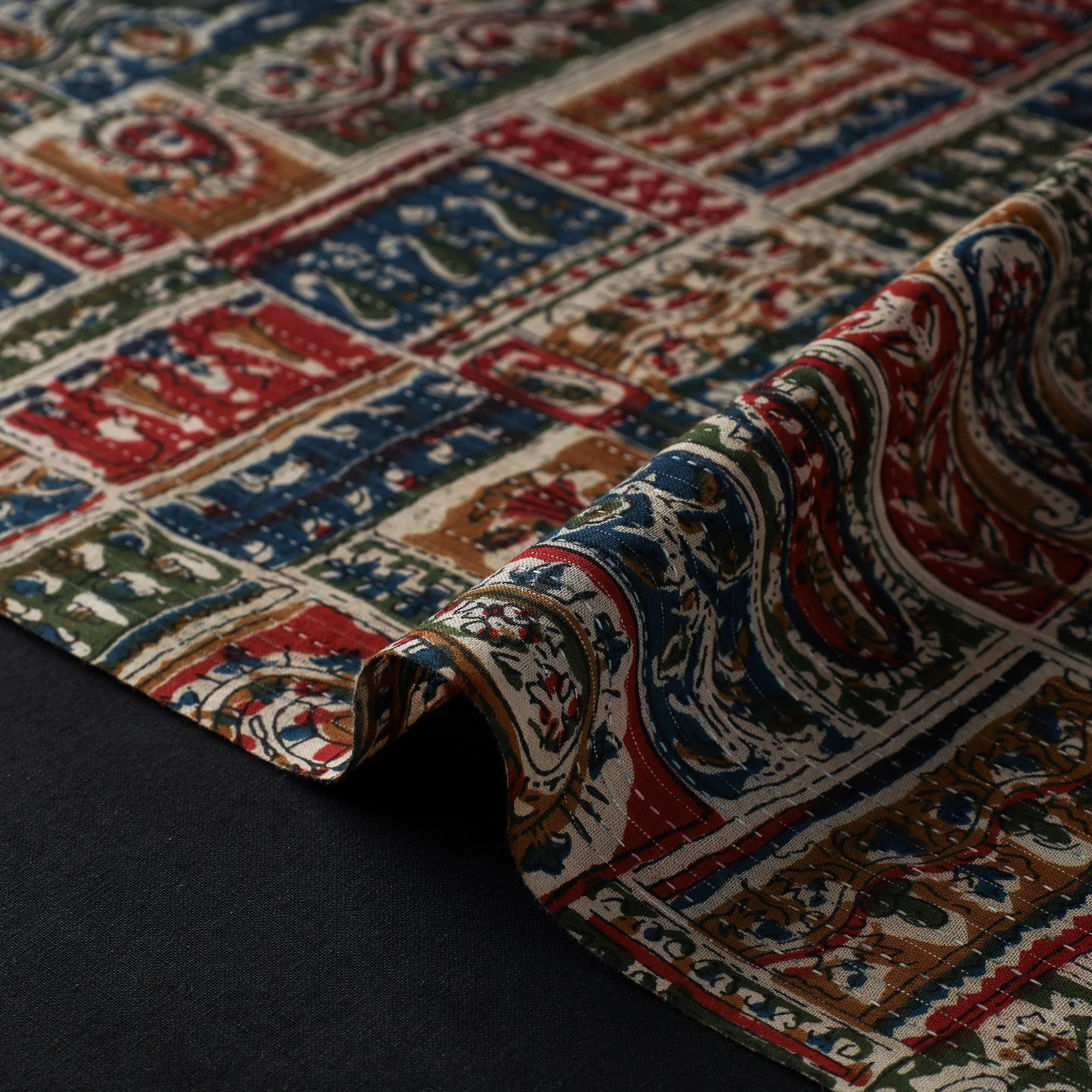 Multicolor - Kantha Stitch Cotton Jaipur Print Fabric 10 - Image 3