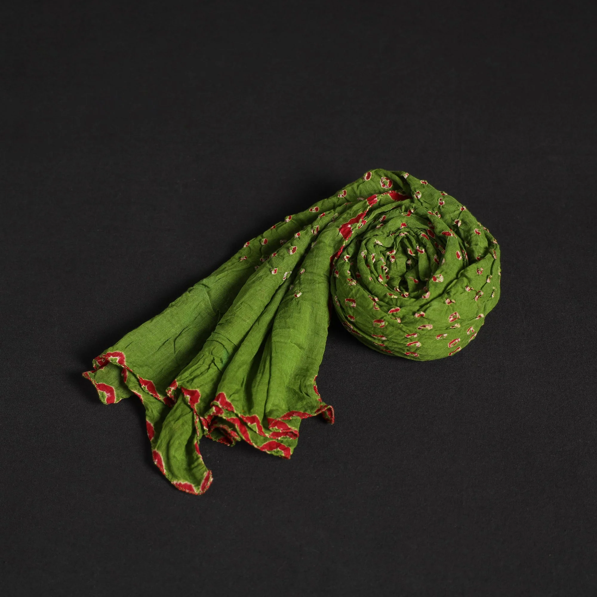 Green - Kutch Tie-Dye Cotton Bandhani Stole 13 - Image 3