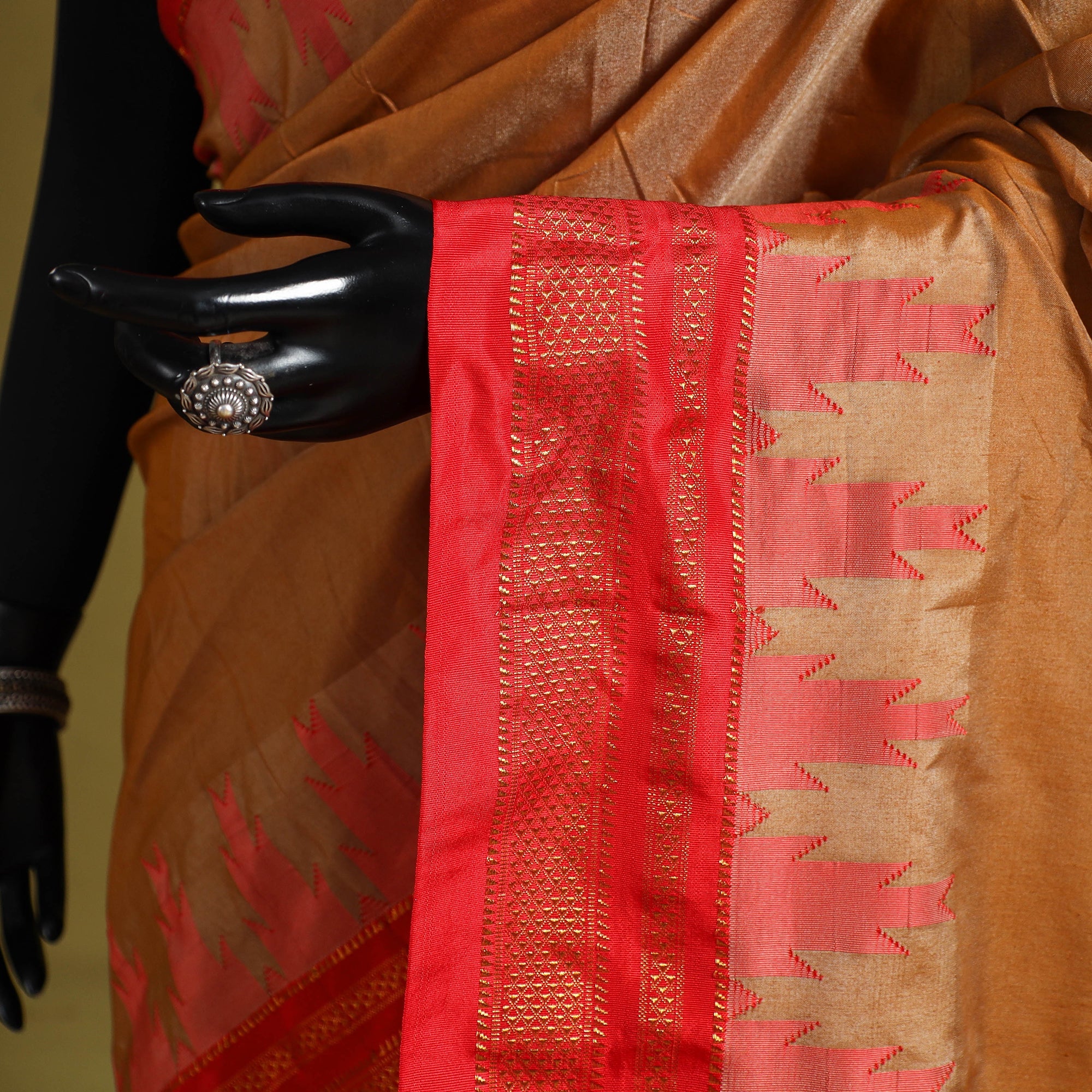 Brown - Mercerized Cotton Ilkal Saree With Blouse 23 - Image 3