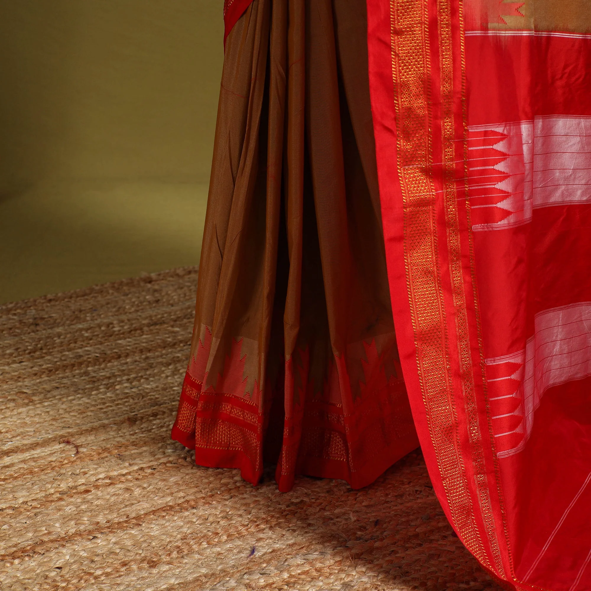 Brown - Mercerized Cotton Ilkal Saree With Blouse 23 - Image 4