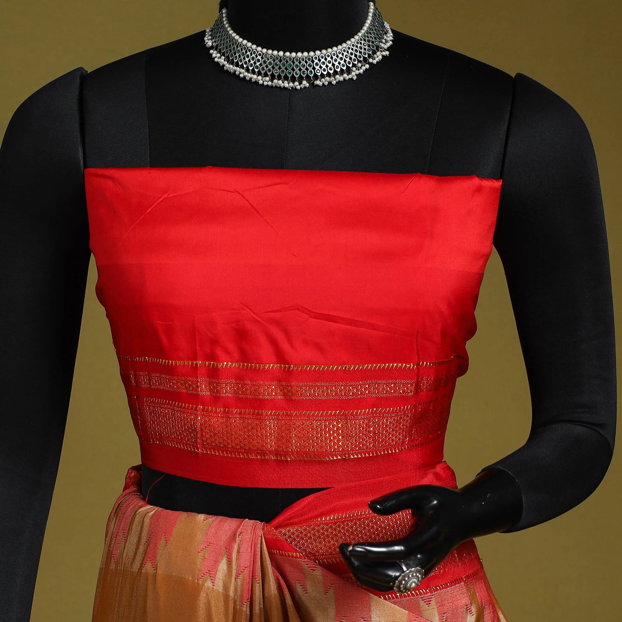 Brown - Mercerized Cotton Ilkal Saree With Blouse 23 - Image 6