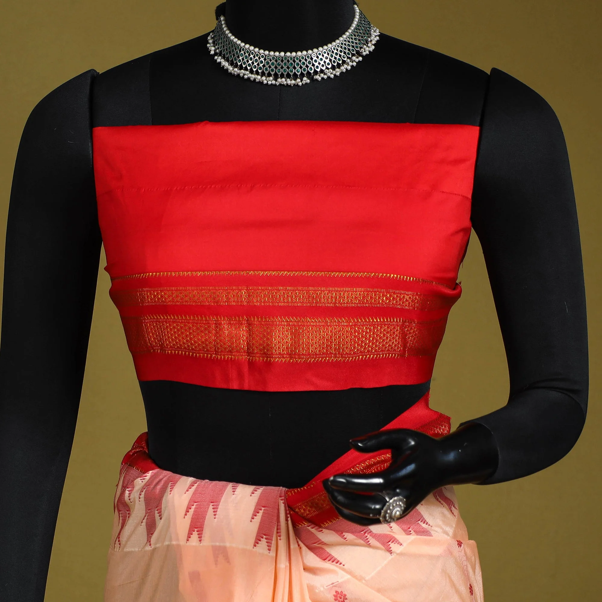 Peach - Mercerized Cotton Thread Buti Ilkal Saree With Blouse 10 - Image 6