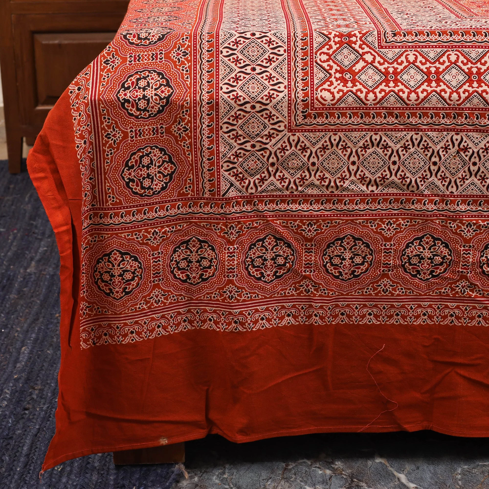 Red - Natural Dyed Block Print Cotton Double Ajrakh Bed Sheet Set 08 - Image 3