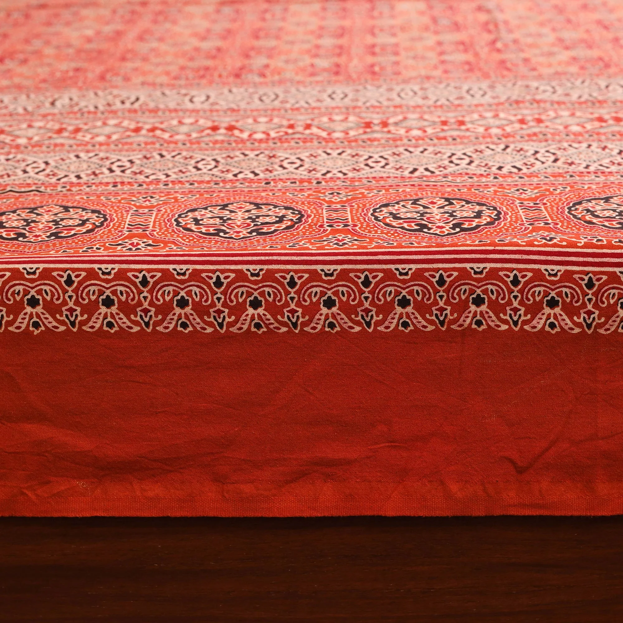 Red - Natural Dyed Block Print Cotton Double Ajrakh Bed Sheet Set 08 - Image 5