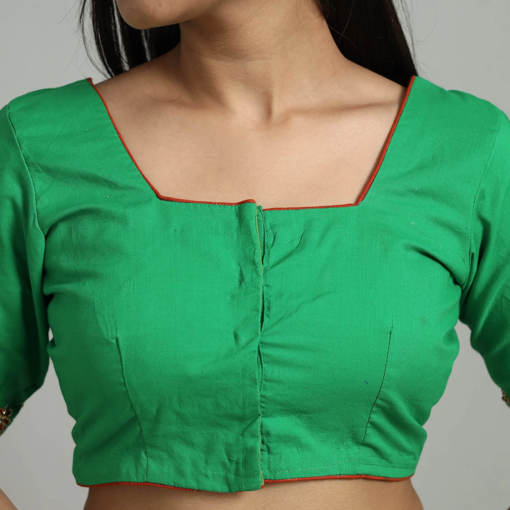 Green - Zardozi Hand Embroidery Cotton Blouse 01 - Image 5