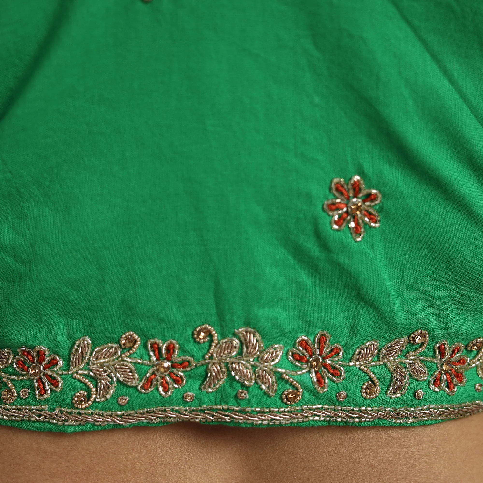 Green - Zardozi Hand Embroidery Cotton Blouse 01 - Image 7