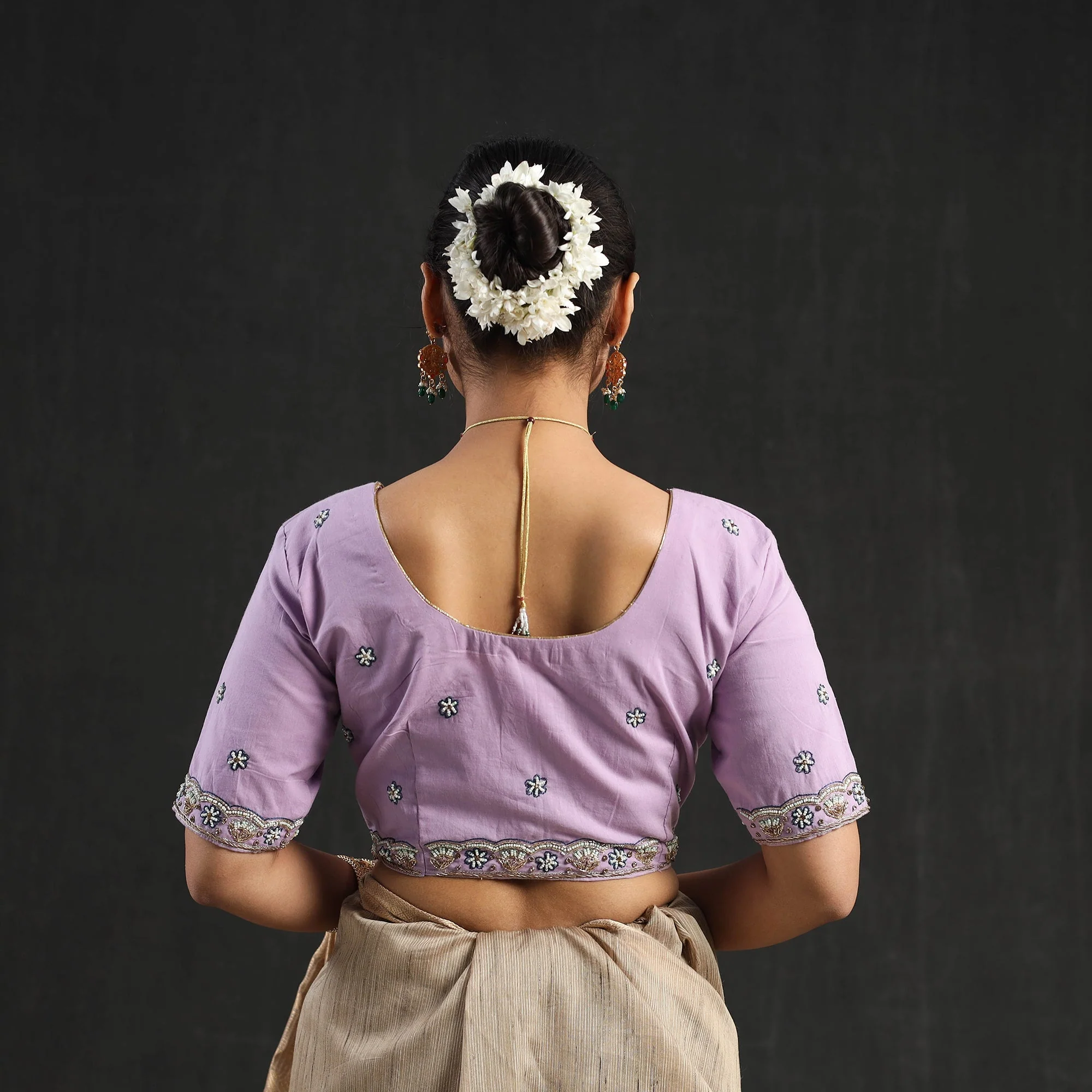 Purple - Zardozi Hand Embroidery Cotton Blouse 09 - Image 4